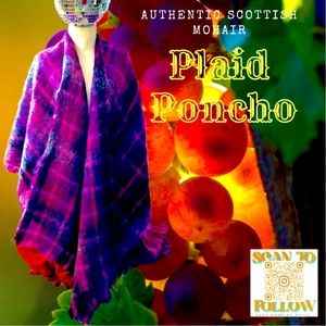 ROYAL SCOTT PLAID MOHAIR PONCHO IN PURPLE AND FUCHSIA